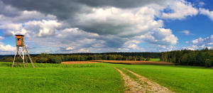 Panoramablick auf die herbstliche Fluren vom Ursberger Otsteil Premach.